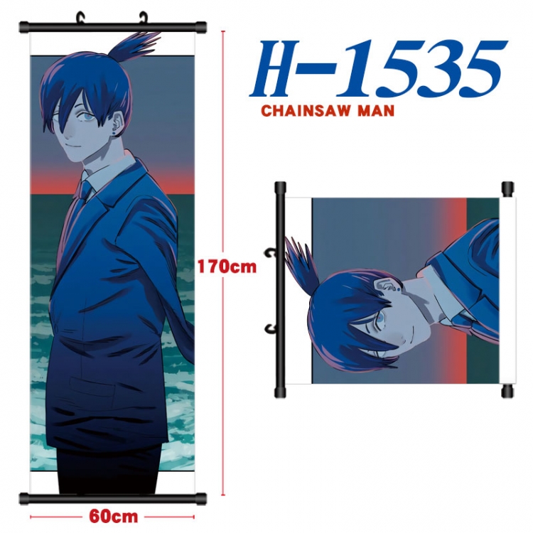 Chainsaw man Black plastic rod cloth hanging canvas painting Wall Scroll 60x170cm  H-1535