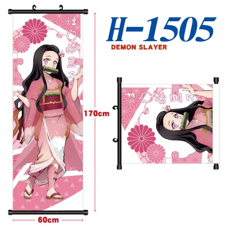 Demon Slayer Kimets Black plastic rod cloth hanging canvas painting Wall Scroll 60x170cm H-1505