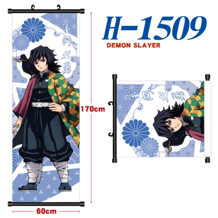 Demon Slayer Kimets Black plastic rod cloth hanging canvas painting Wall Scroll 60x170cm H-1509