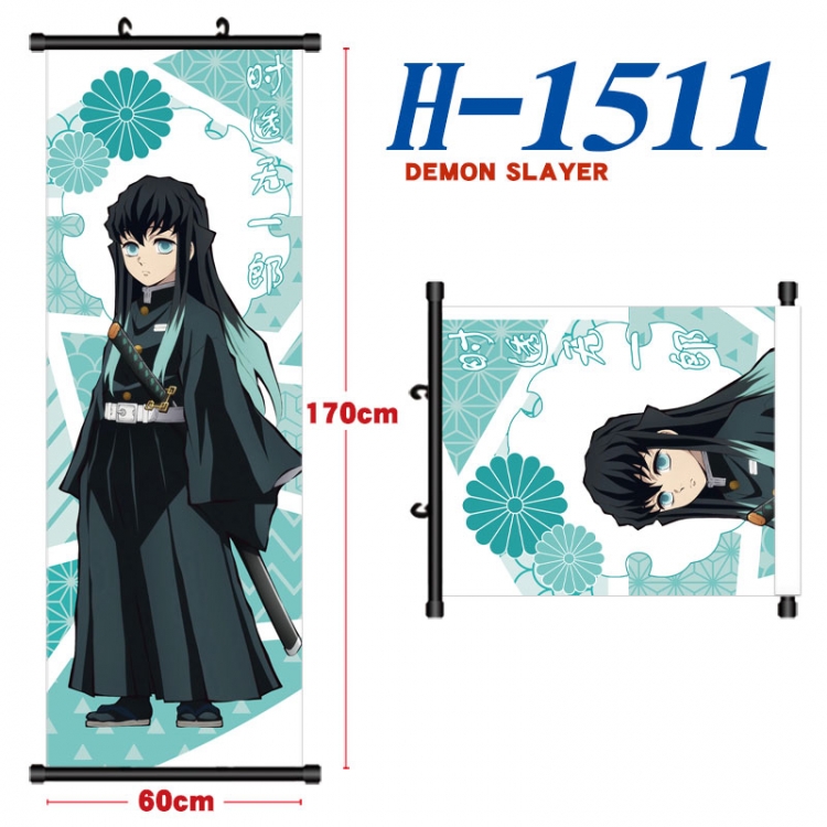 Demon Slayer Kimets Black plastic rod cloth hanging canvas painting Wall Scroll 60x170cm  H-1511