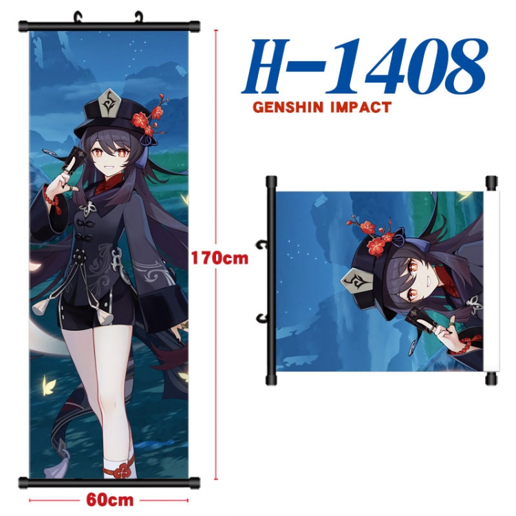 Genshin Impact Black plastic rod cloth hanging canvas painting Wall Scroll 60x170cm H-1408