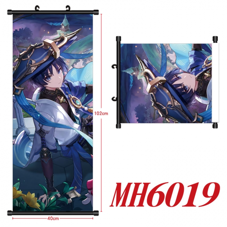 Genshin Impact Anime black Plastic rod Cloth painting Wall Scroll 40X102CM MH6019