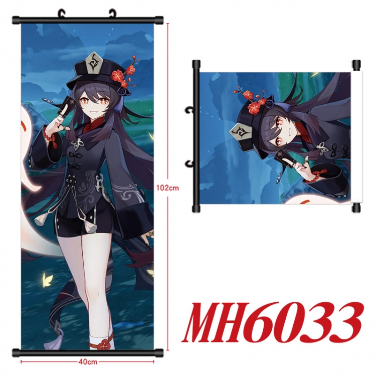 Genshin Impact Anime black Plastic rod Cloth painting Wall Scroll 40X102CM MH6033