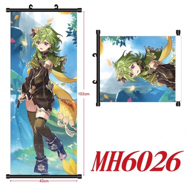 Genshin Impact Anime black Plastic rod Cloth painting Wall Scroll 40X102CM  MH6026