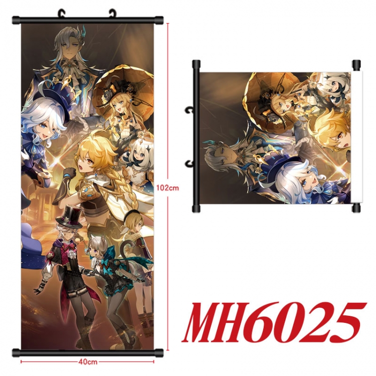 Genshin Impact Anime black Plastic rod Cloth painting Wall Scroll 40X102CM  MH6025