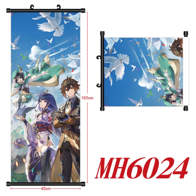 Genshin Impact Anime black Plastic rod Cloth painting Wall Scroll 40X102CM MH6024