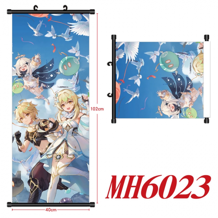 Genshin Impact Anime black Plastic rod Cloth painting Wall Scroll 40X102CM MH6023