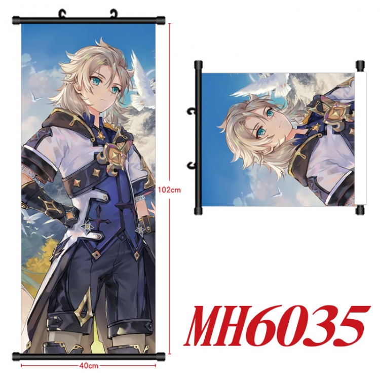 Genshin Impact Anime black Plastic rod Cloth painting Wall Scroll 40X102CM MH6035