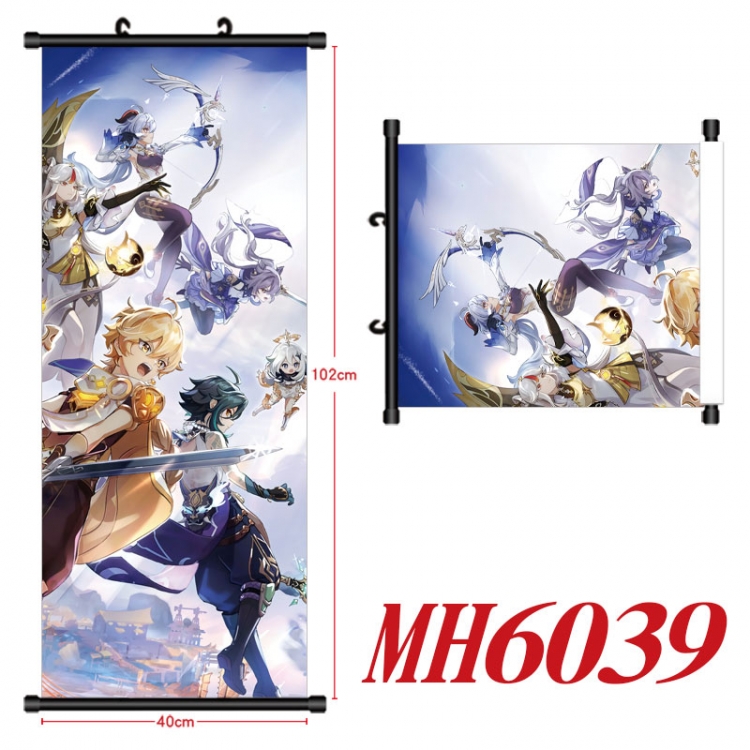 Genshin Impact Anime black Plastic rod Cloth painting Wall Scroll 40X102CM MH6039