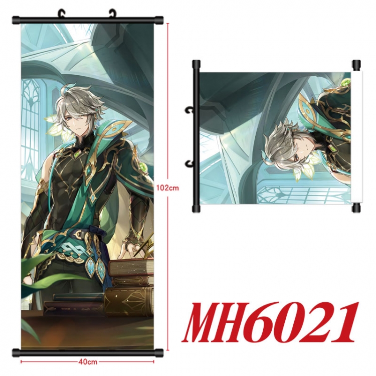 Genshin Impact Anime black Plastic rod Cloth painting Wall Scroll 40X102CM  MH6021