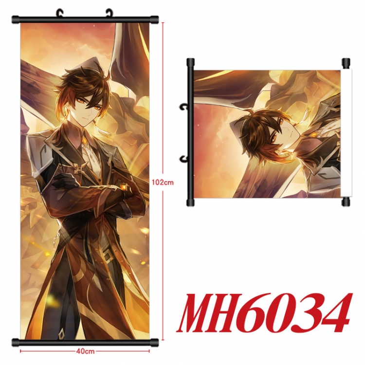 Genshin Impact Anime black Plastic rod Cloth painting Wall Scroll 40X102CM MH6034