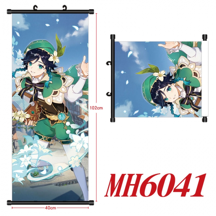 Genshin Impact Anime black Plastic rod Cloth painting Wall Scroll 40X102CM MH6041