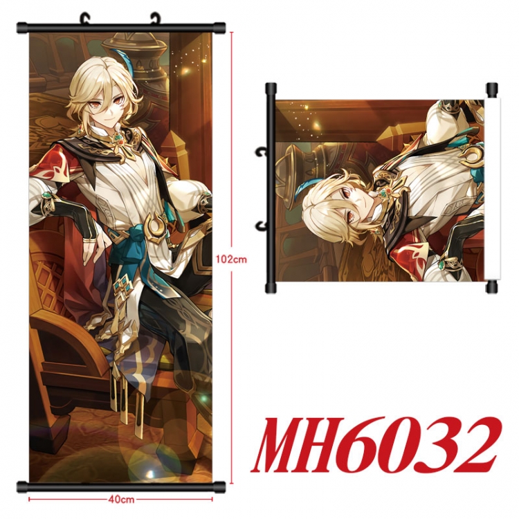 Genshin Impact Anime black Plastic rod Cloth painting Wall Scroll 40X102CM  MH6032