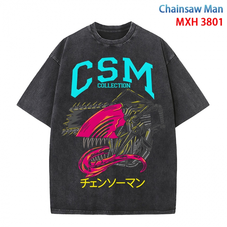 Chainsaw man Anime peripheral pure cotton washed and worn T-shirt from S to 4XL  MXH-3801