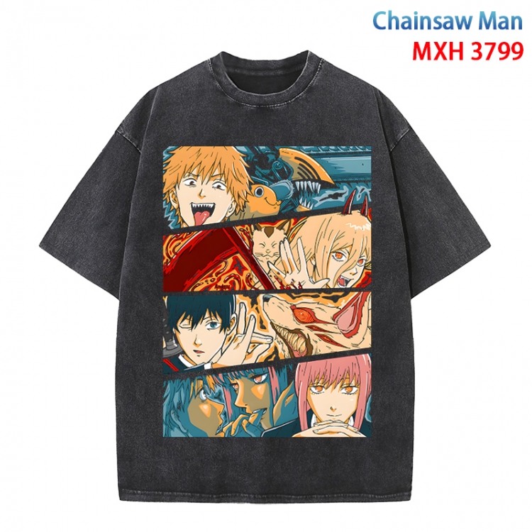Chainsaw man Anime peripheral pure cotton washed and worn T-shirt from S to 4XL MXH-3799