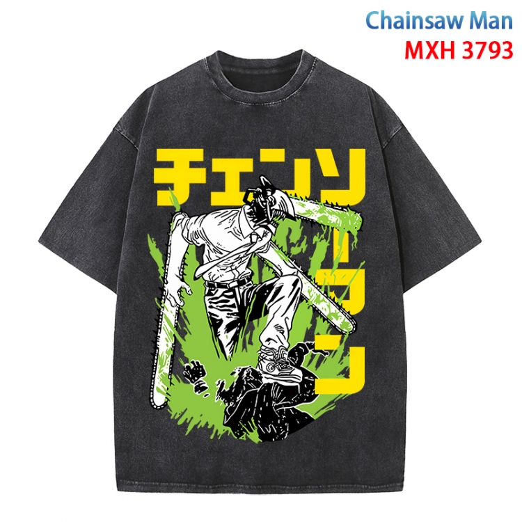 Chainsaw man Anime peripheral pure cotton washed and worn T-shirt from S to 4XL  MXH-3793
