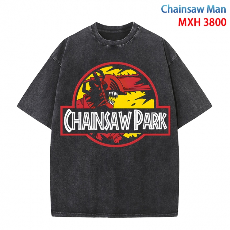 Chainsaw man Anime peripheral pure cotton washed and worn T-shirt from S to 4XL  MXH-3800