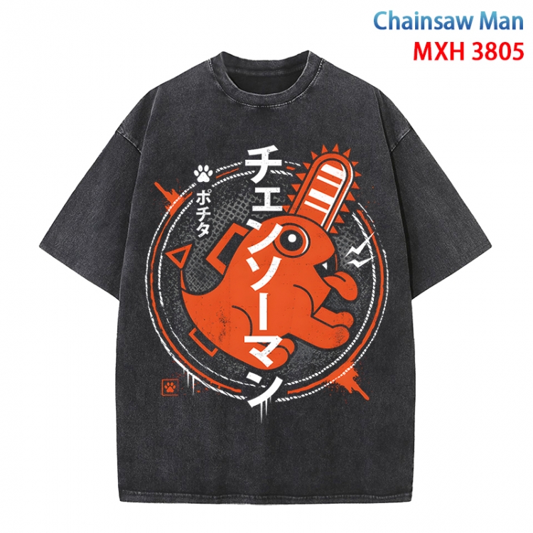 Chainsaw man Anime peripheral pure cotton washed and worn T-shirt from S to 4XL  MXH-3805