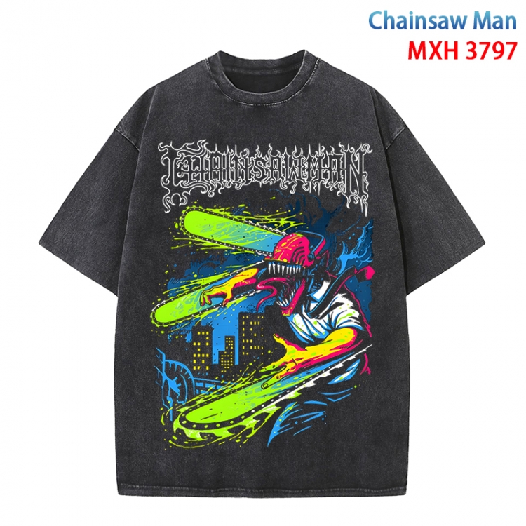 Chainsaw man Anime peripheral pure cotton washed and worn T-shirt from S to 4XL MXH-3797