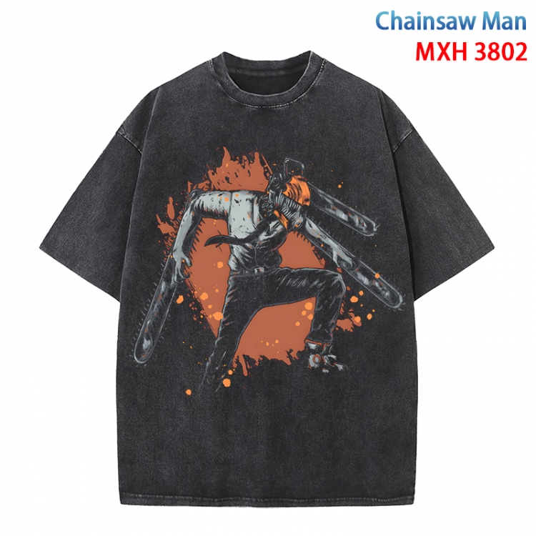 Chainsaw man Anime peripheral pure cotton washed and worn T-shirt from S to 4XL  MXH-3802