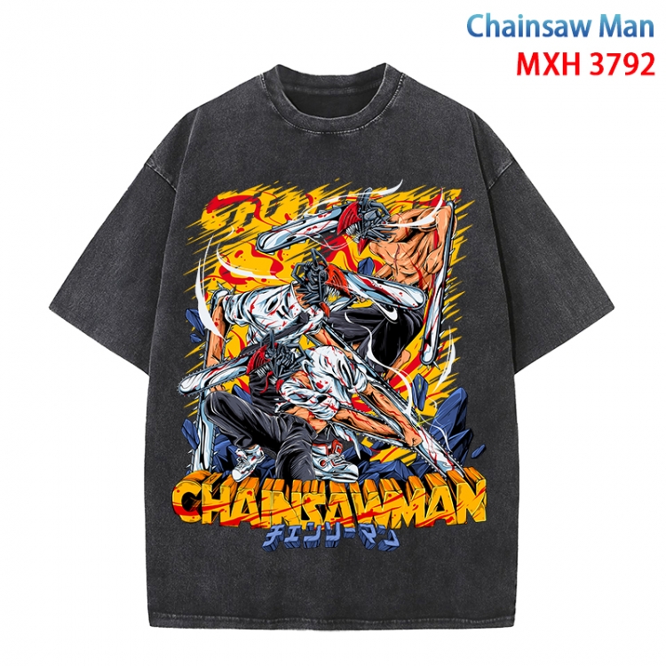 Chainsaw man Anime peripheral pure cotton washed and worn T-shirt from S to 4XL  MXH-3792