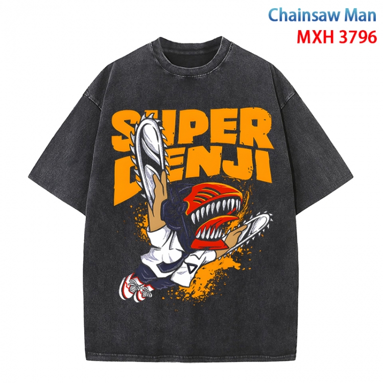 Chainsaw man Anime peripheral pure cotton washed and worn T-shirt from S to 4XL  MXH-3796