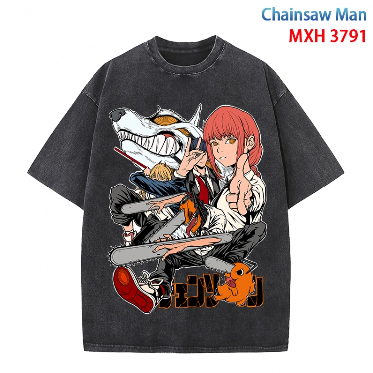 Chainsaw man Anime peripheral pure cotton washed and worn T-shirt from S to 4XL MXH-3791