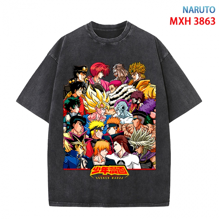 Naruto Anime peripheral pure cotton washed and worn T-shirt from S to 4XL  MXH-3863