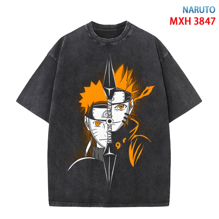 Naruto Anime peripheral pure cotton washed and worn T-shirt from S to 4XL MXH-3847