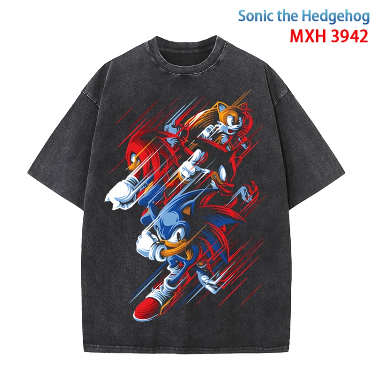 Sonic The Hedgehog Anime peripheral pure cotton washed and worn T-shirt from S to 4XL MXH-3942