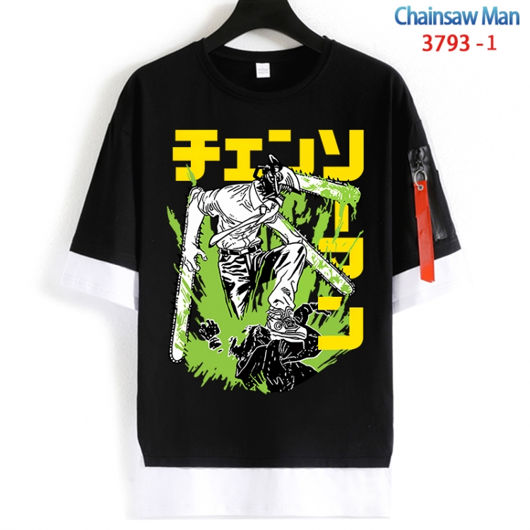 Chainsaw man Cotton Crew Neck Fake Two-Piece Short Sleeve T-Shirt from S to 4XL  HM-3793
