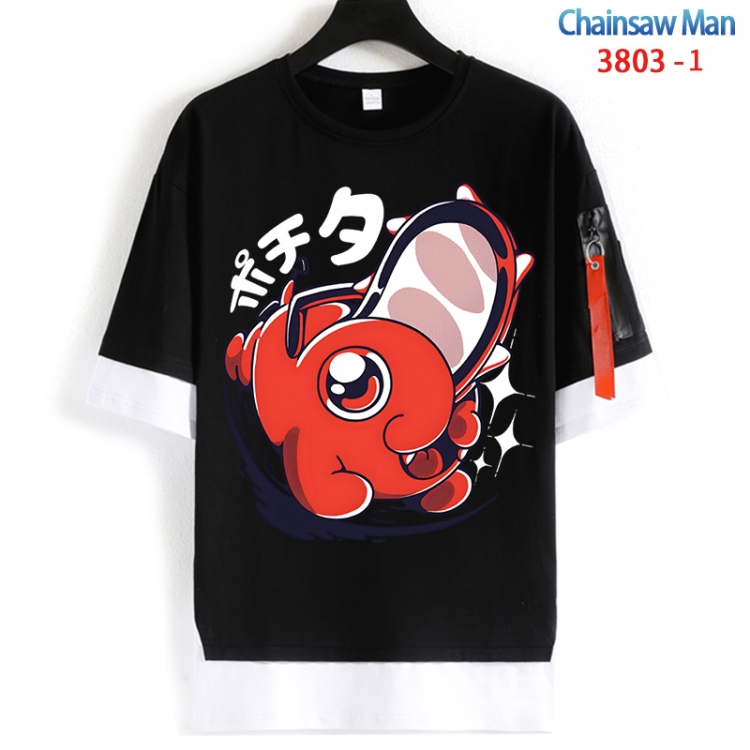 Chainsaw man Cotton Crew Neck Fake Two-Piece Short Sleeve T-Shirt from S to 4XL  HM-3803