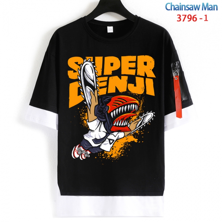 Chainsaw man Cotton Crew Neck Fake Two-Piece Short Sleeve T-Shirt from S to 4XL  HM-3796