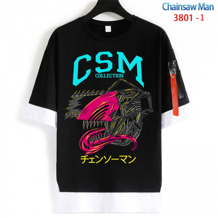 Chainsaw man Cotton Crew Neck Fake Two-Piece Short Sleeve T-Shirt from S to 4XL HM-3801