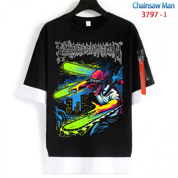 Chainsaw man Cotton Crew Neck Fake Two-Piece Short Sleeve T-Shirt from S to 4XL  HM-3797