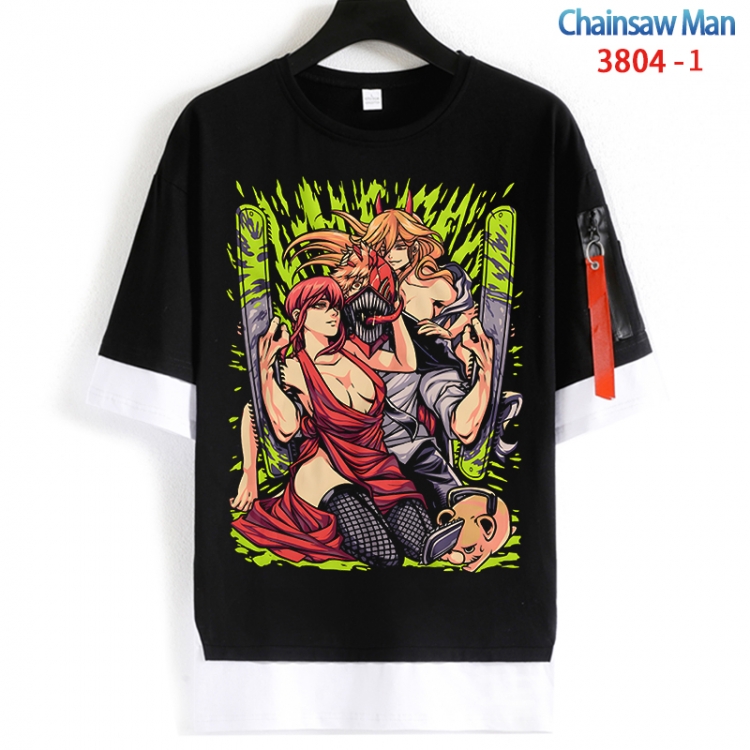 Chainsaw man Cotton Crew Neck Fake Two-Piece Short Sleeve T-Shirt from S to 4XL  HM-3804