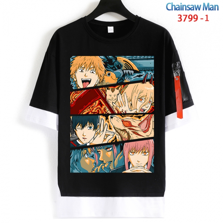 Chainsaw man Cotton Crew Neck Fake Two-Piece Short Sleeve T-Shirt from S to 4XL  HM-3799