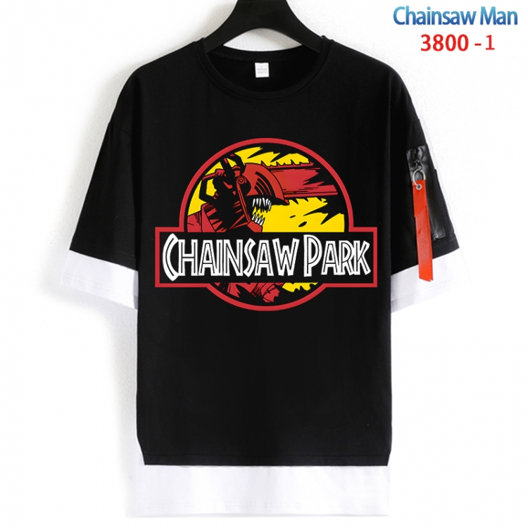Chainsaw man Cotton Crew Neck Fake Two-Piece Short Sleeve T-Shirt from S to 4XL  HM-3800