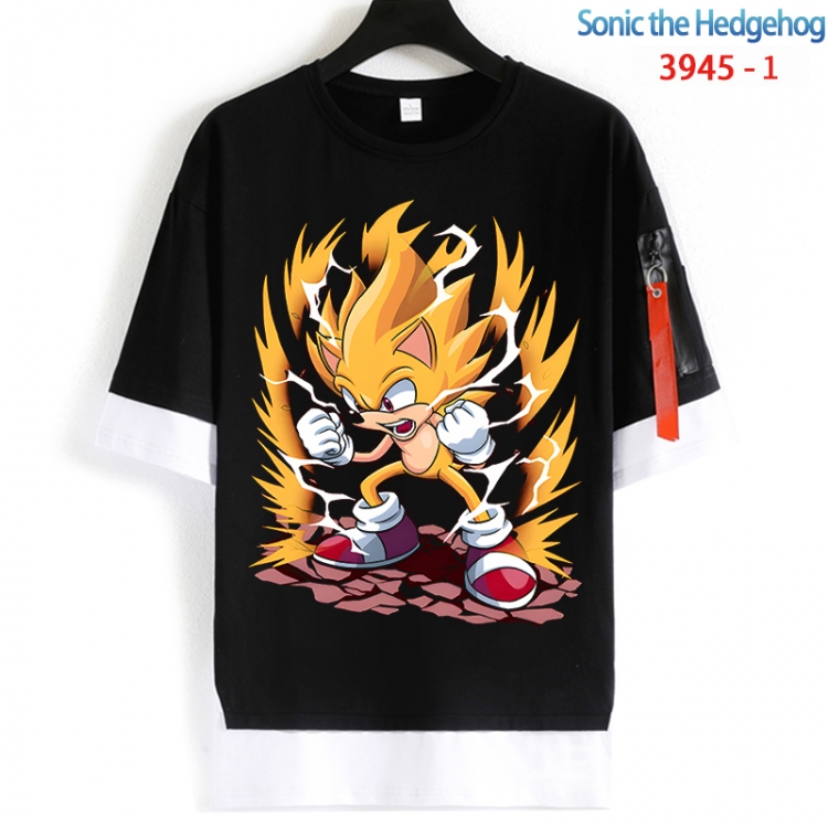 Sonic The Hedgehog Cotton Crew Neck Fake Two-Piece Short Sleeve T-Shirt from S to 4XL  HM-3945