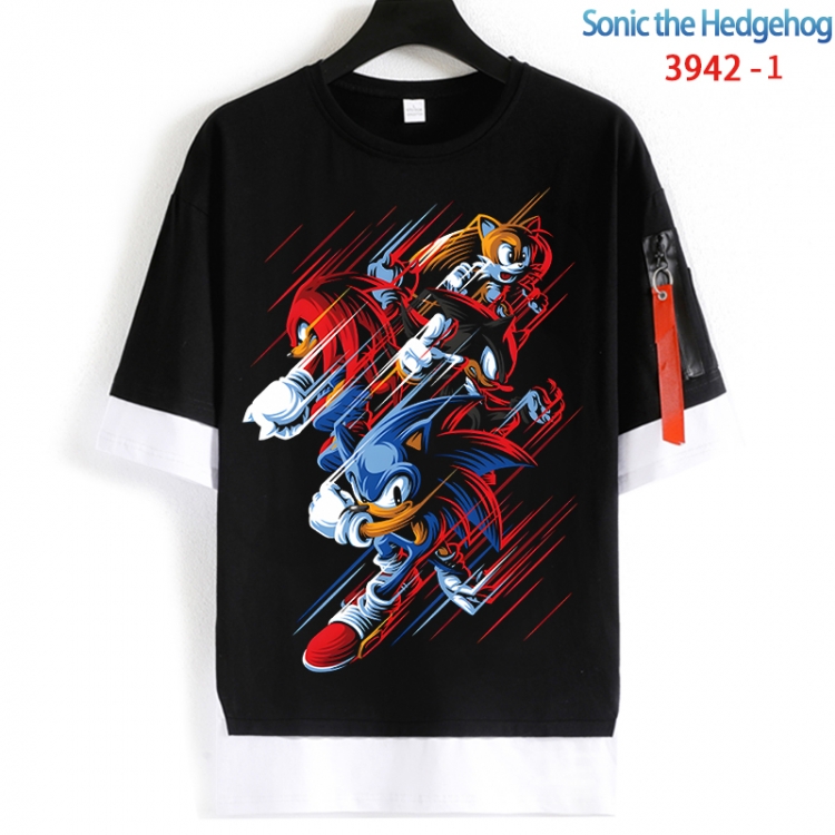 Sonic The Hedgehog Cotton Crew Neck Fake Two-Piece Short Sleeve T-Shirt from S to 4XL HM-3942