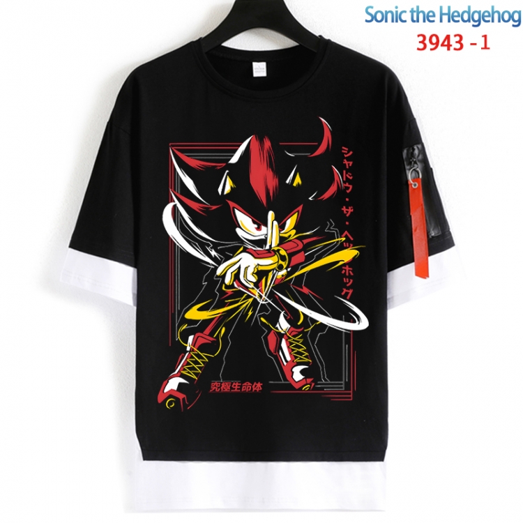 Sonic The Hedgehog Cotton Crew Neck Fake Two-Piece Short Sleeve T-Shirt from S to 4XL HM-3943