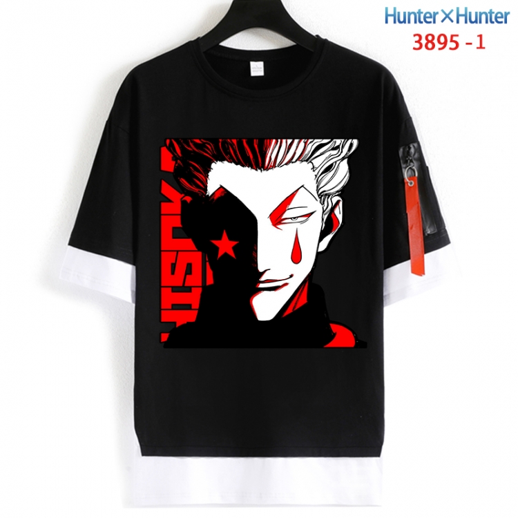 HunterXHunter Cotton Crew Neck Fake Two-Piece Short Sleeve T-Shirt from S to 4XL HM-3895