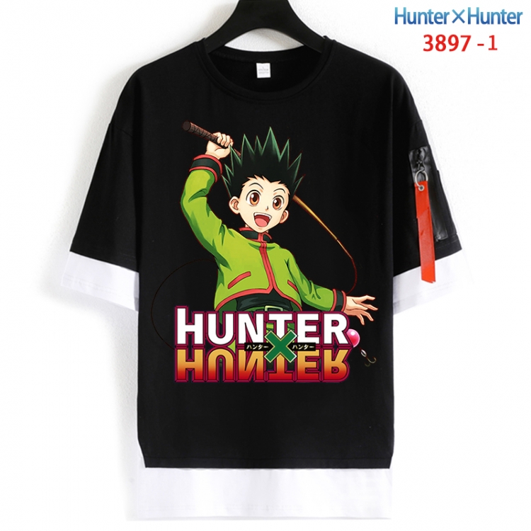 HunterXHunter Cotton Crew Neck Fake Two-Piece Short Sleeve T-Shirt from S to 4XL  HM-3897