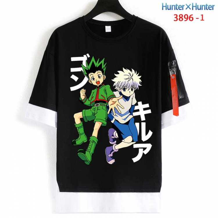 HunterXHunter Cotton Crew Neck Fake Two-Piece Short Sleeve T-Shirt from S to 4XL HM-3896