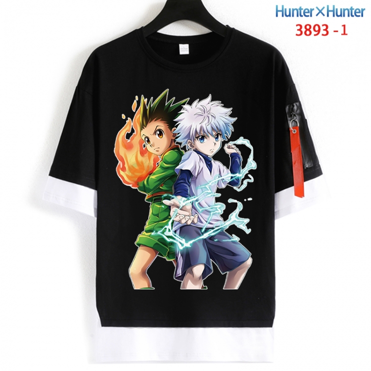 HunterXHunter Cotton Crew Neck Fake Two-Piece Short Sleeve T-Shirt from S to 4XL  HM-3893