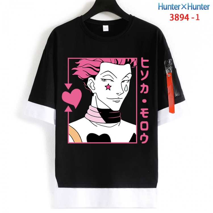 HunterXHunter Cotton Crew Neck Fake Two-Piece Short Sleeve T-Shirt from S to 4XL HM-3894