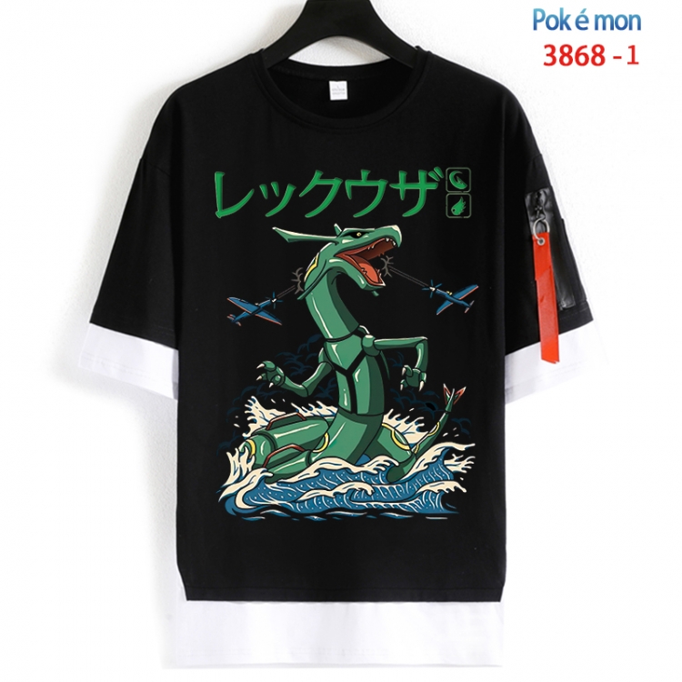 Pokemon Cotton Crew Neck Fake Two-Piece Short Sleeve T-Shirt from S to 4XL  HM-3868