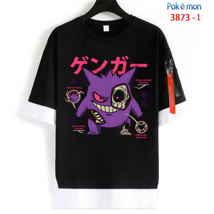 Pokemon Cotton Crew Neck Fake Two-Piece Short Sleeve T-Shirt from S to 4XL HM-3873