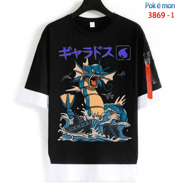 Pokemon Cotton Crew Neck Fake Two-Piece Short Sleeve T-Shirt from S to 4XL HM-3869