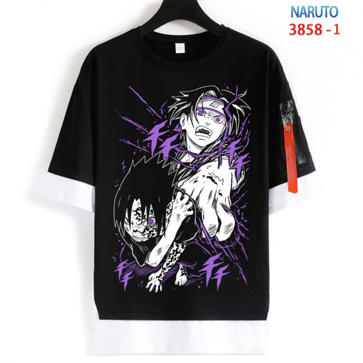 Naruto Cotton Crew Neck Fake Two-Piece Short Sleeve T-Shirt from S to 4XL  HM-3858